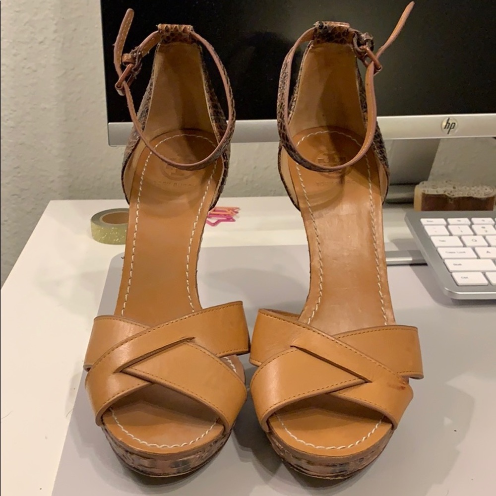 Genuine snake skin Tory Burch platform wedge